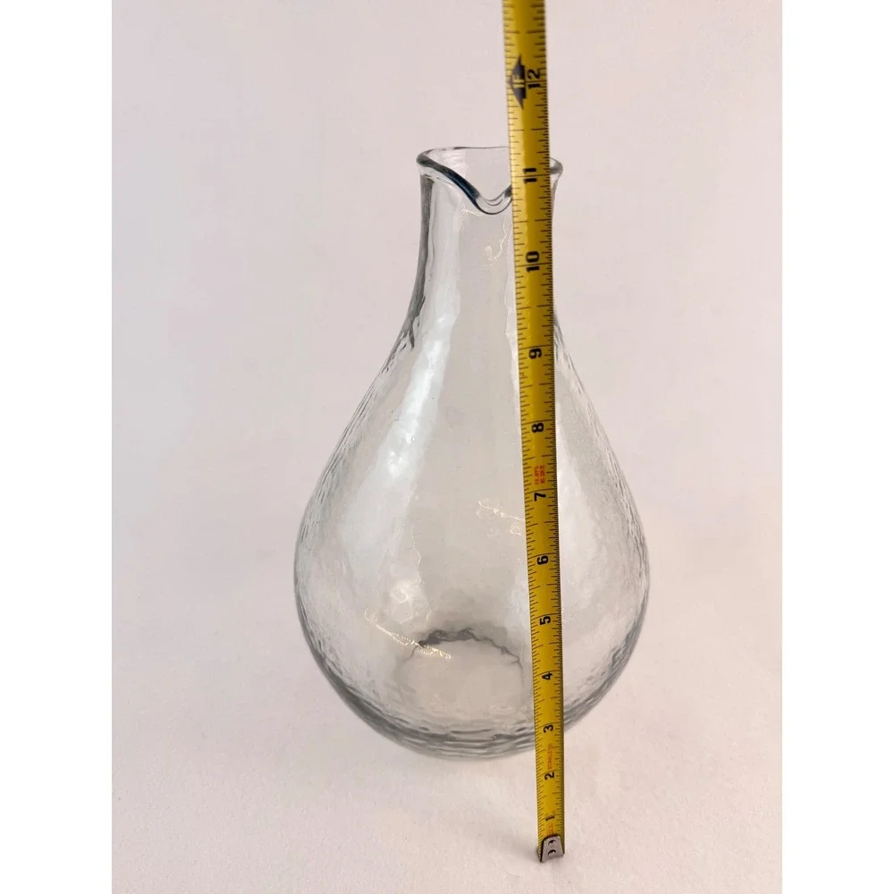Hand Blown Hammered Glass Carafe Teardrop Pitcher Clear‎ Art Glass 11.5